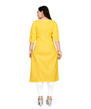 Women's Cotton Soild A-Line Kurti (Yellow) - GillKart