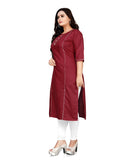 Women's Cotton Soild A-Line Kurti (Maroon) - GillKart