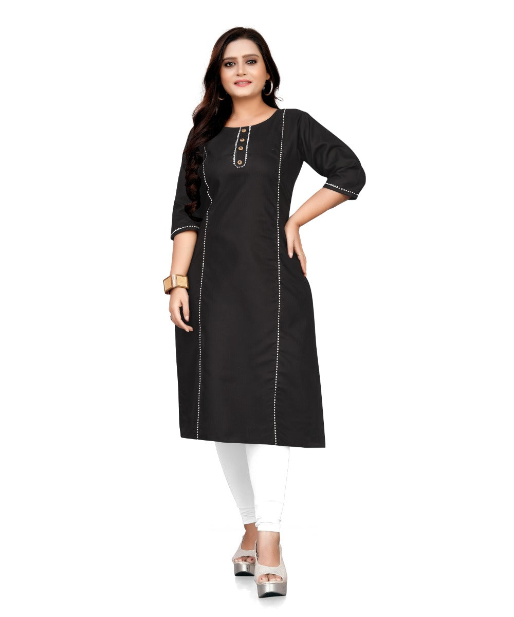 Women's Cotton Soild A-Line Kurti (Black) - GillKart