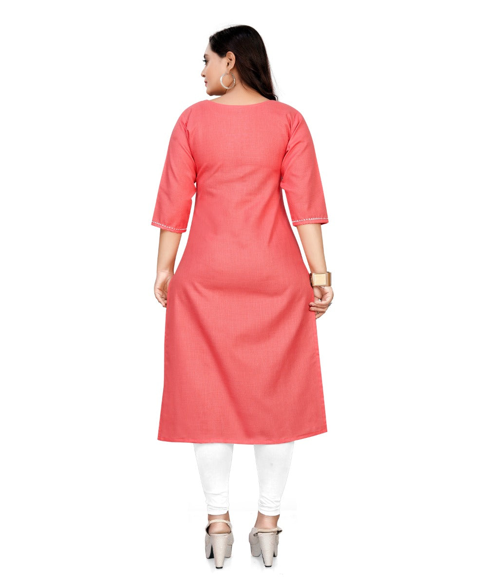 Women's Cotton Soild A-Line Kurti (Peach) - GillKart