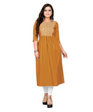 Women's Cotton Embroidery Straight Kurti (Mustard Yellow) - GillKart