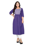 Women's Cotton Embroidery Straight Kurti (Purple) - GillKart