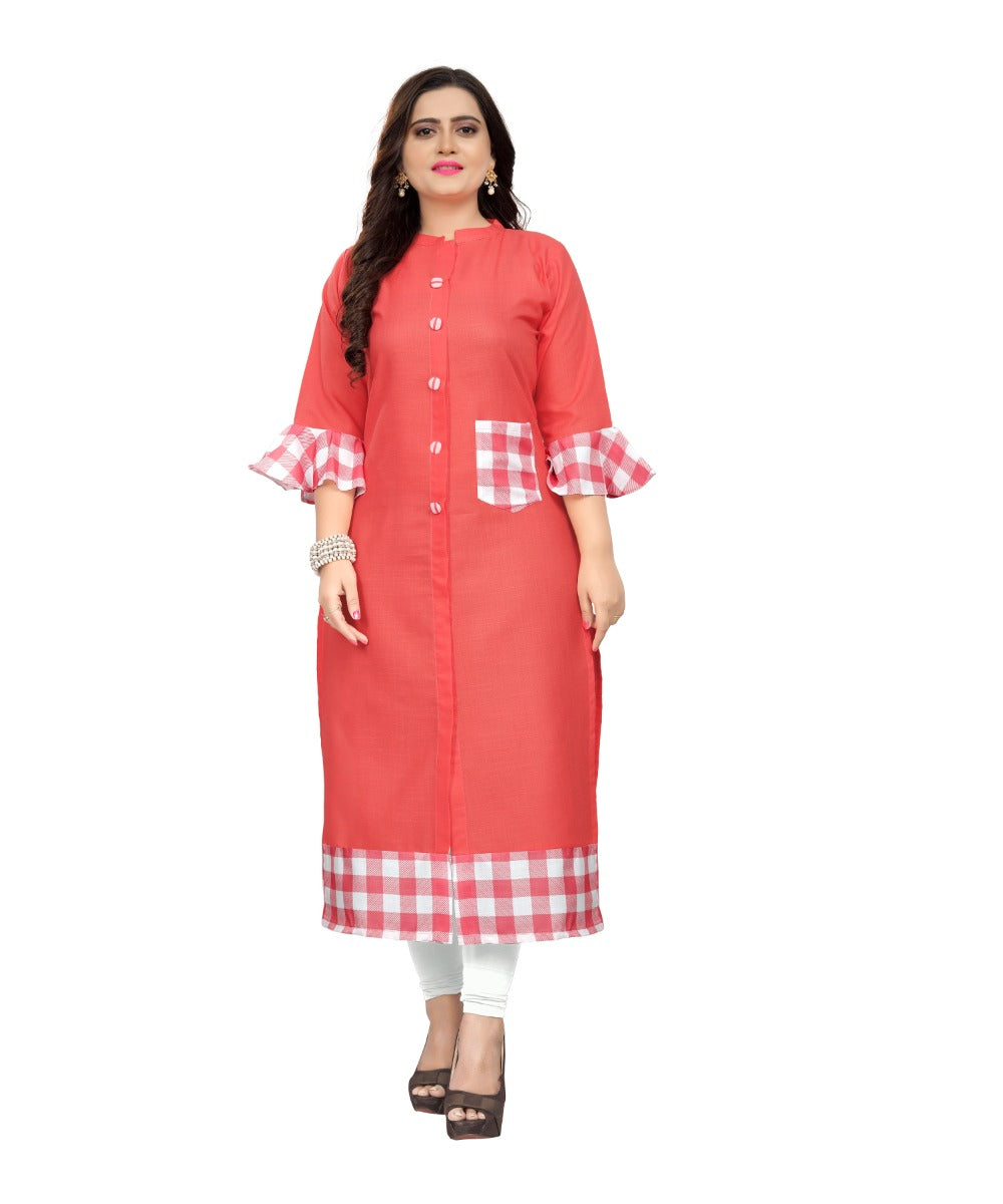 Women's Cotton Digital Printed Straight Kurti (Peach) - GillKart