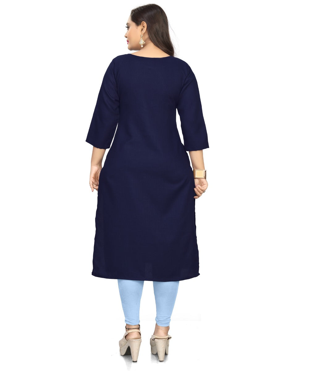 Women's Cotton Soild A-Line Kurti (Navy Blue) - GillKart