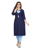 Women's Cotton Soild A-Line Kurti (Navy Blue) - GillKart