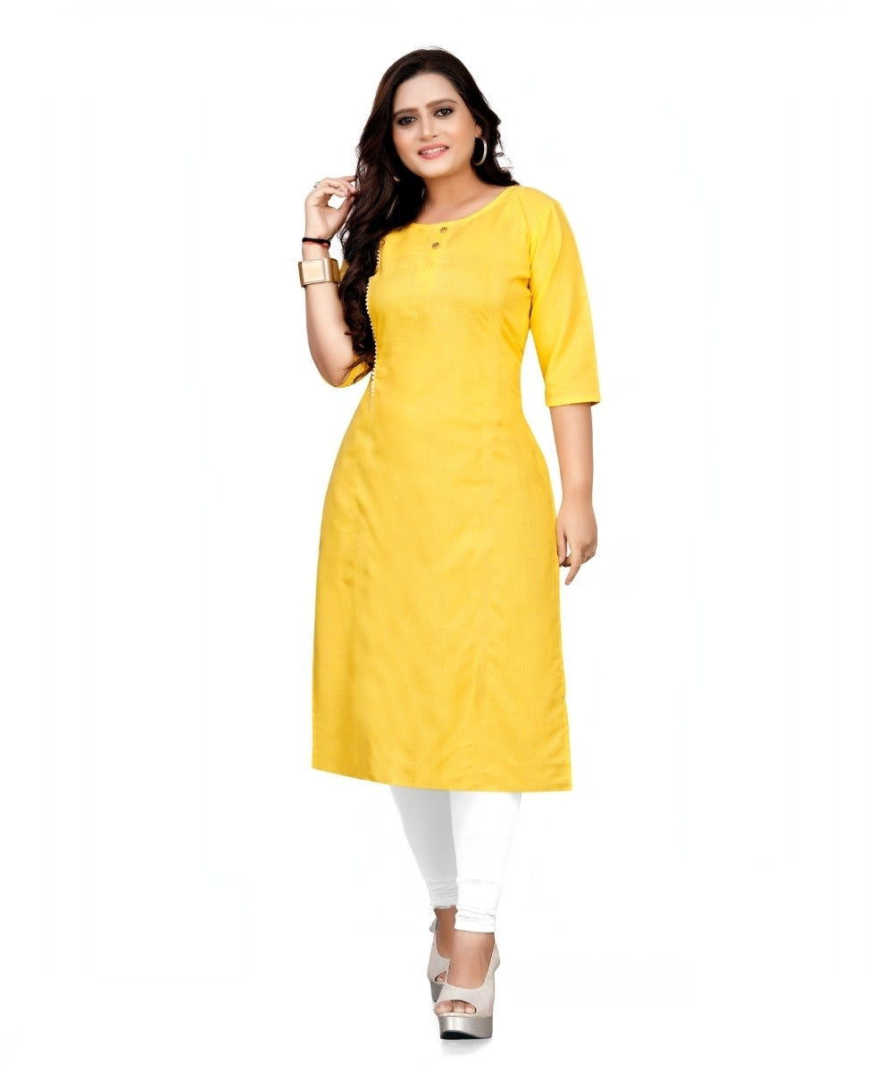 Women's Cotton Soild A-Line Kurti (Yellow) - GillKart