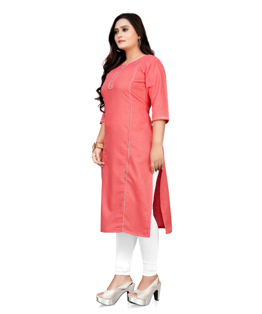 Women's Cotton Soild A-Line Kurti (Peach) - GillKart