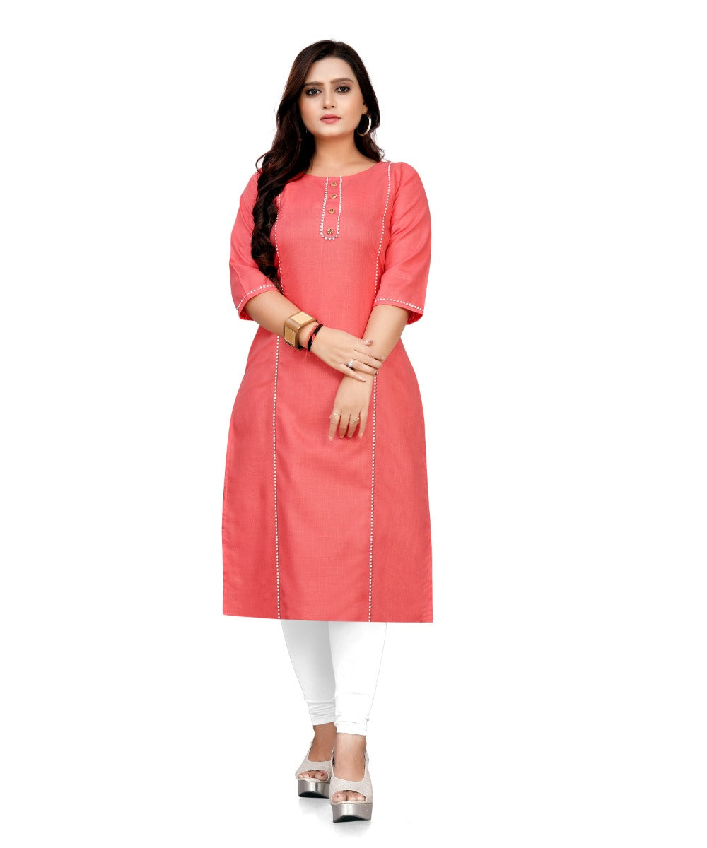 Women's Cotton Soild A-Line Kurti (Peach) - GillKart