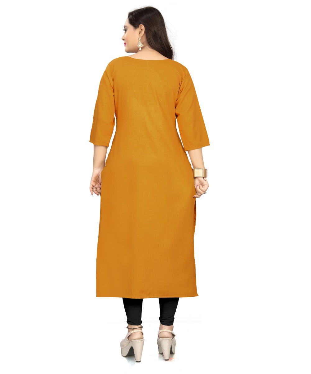 Women's Cotton Soild A-Line Kurti (Mustard Yellow) - GillKart