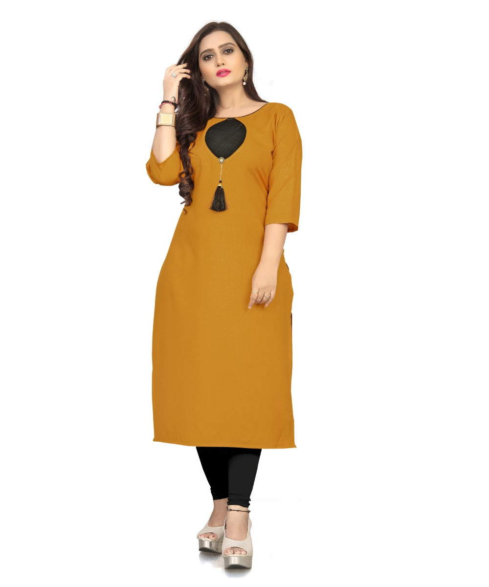 Women's Cotton Soild A-Line Kurti (Mustard Yellow) - GillKart