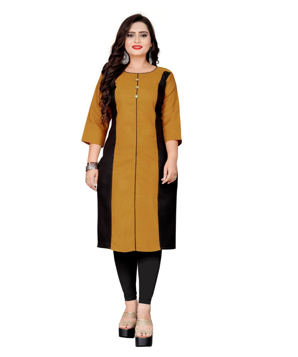 Women's Cotton Soild Straight Kurti (Mustard Yellow) - GillKart