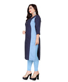 Women's Cotton Soild Straight Kurti (Navy Blue) - GillKart