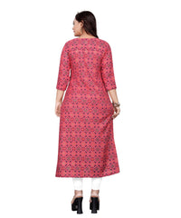 Women's Cotton Print with Foil Frontslit Kurti (Pink) - GillKart