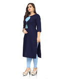 Women's Cotton Soild A-Line Kurti (Navy Blue) - GillKart