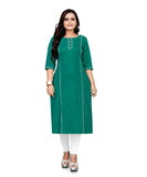 Women's Cotton Soild A-Line Kurti (Turquoise Green) - GillKart