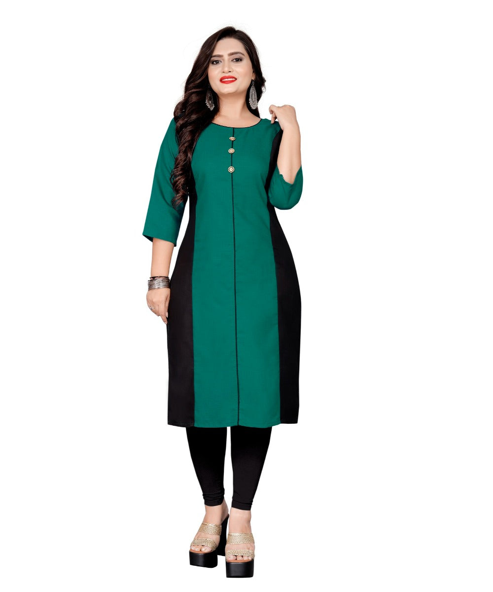 Women's Cotton Soild Straight Kurti (Green) - GillKart