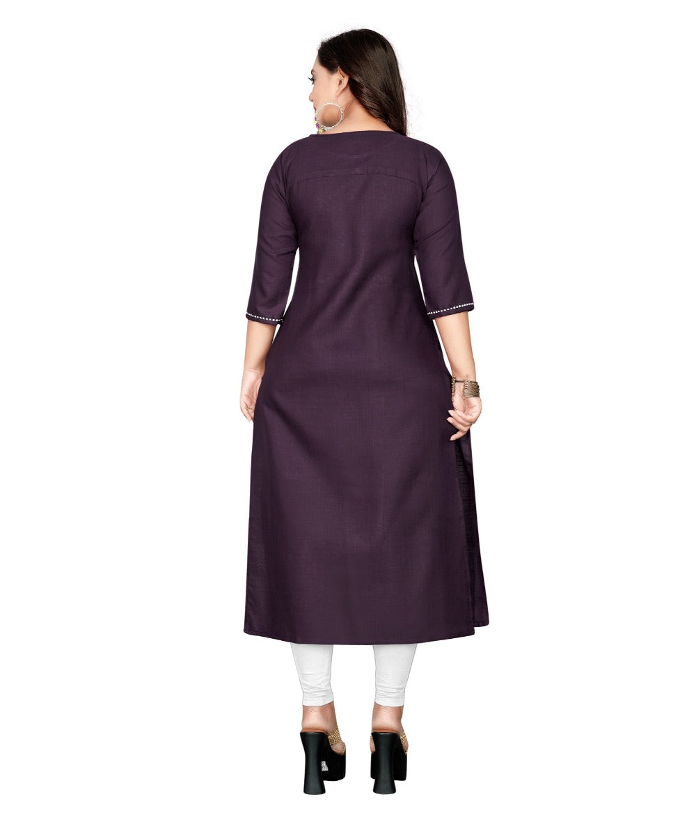 Women's Cotton Embroidery Straight Kurti (Black) - GillKart