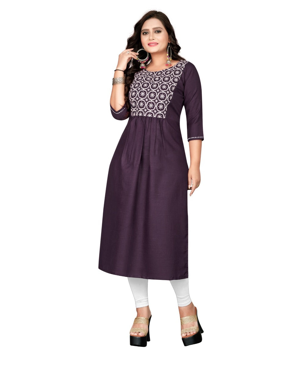 Women's Cotton Embroidery Straight Kurti (Black) - GillKart