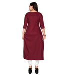 Women's Cotton Embroidery Straight Kurti (Maroon) - GillKart