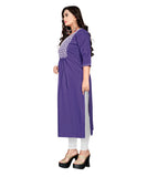 Women's Cotton Embroidery Straight Kurti (Purple) - GillKart