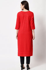 Women's Embroidery With Sequence Kurti (Red) - GillKart