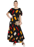 Women's Crepe Printed Half Sleeves Full Length Gown(Multi) - GillKart