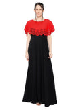 Women's Crepe Solid Sleeveless Full Length Gown(Red Black) - GillKart