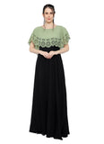 Women's Crepe Solid Sleeveless Full Length Gown(Green Black) - GillKart