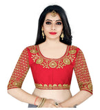 Women's Half Sleeve Ultra satin Readymade Blouse (Red, Free Size: Up To 34 Inch) - GillKart