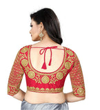 Women's Half Sleeve Ultra satin Readymade Blouse (Red, Free Size: Up To 34 Inch) - GillKart