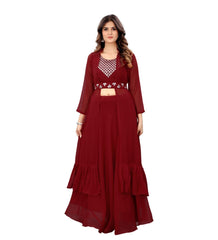 Women's Embroidery Gotapatti Work Georget Long Gown (Maroon) - GillKart