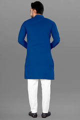 Men's Cotton Blend Straight Solid Kurta (Blue) - GillKart