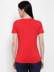 Women's Cotton Blend Mickey Mouse Line Art Printed T-Shirt (Red) - GillKart