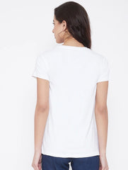 Women's Cotton Blend Blessed Printed T-Shirt (White) - GillKart