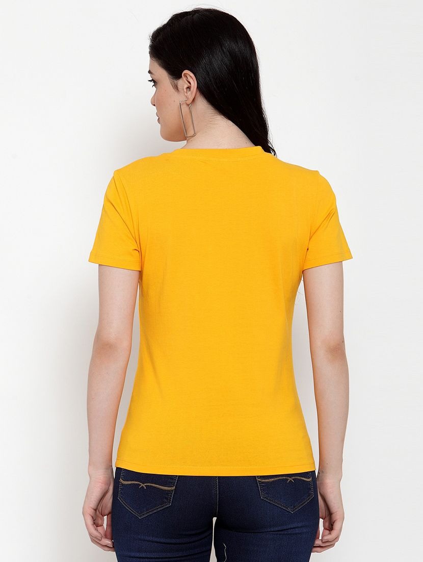Women's Cotton Blend Butterfly With Star Printed T-Shirt (Yellow) - GillKart