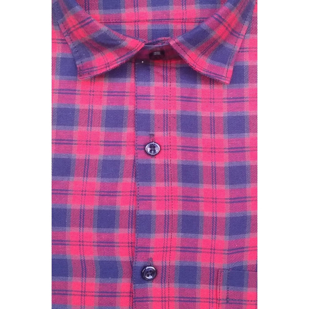 Men's Cotton Lycra Full Sleeve Checked Casual Shirt (Red) - GillKart
