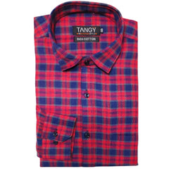 Men's Cotton Lycra Full Sleeve Checked Casual Shirt (Red) - GillKart