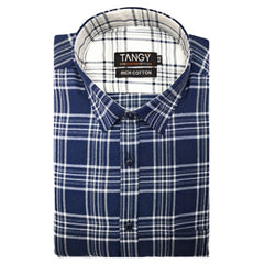 Men's Cotton Lycra Full Sleeve Checked Casual Shirt (Navy Blue) - GillKart
