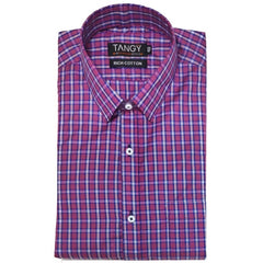 Men's Cotton Lycra Full Sleeve Checked Casual Shirt (Pink) - GillKart