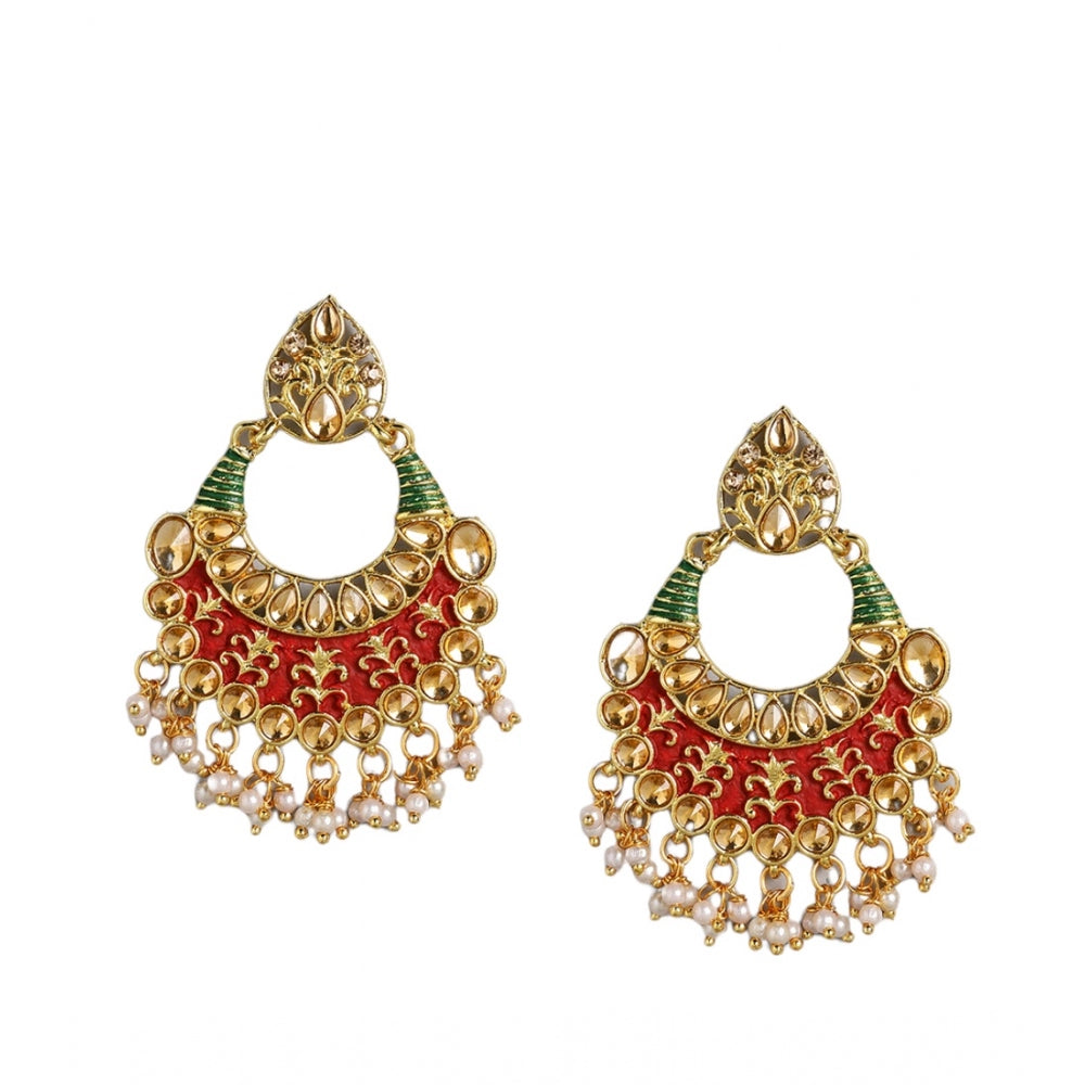 Women's Rose Gold Plated Alloy Earrings (Red &amp; Green) - GillKart